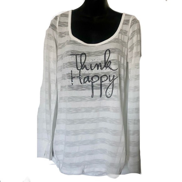 Maurices Think Happy Embellished Long Sleeve Heathered Stripe Tee Shirt M - Picture 1 of 9